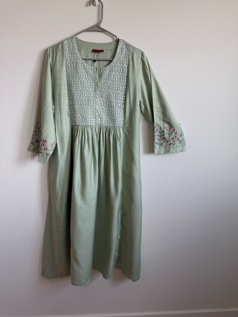 Sage Green Embroidered Midi Dress